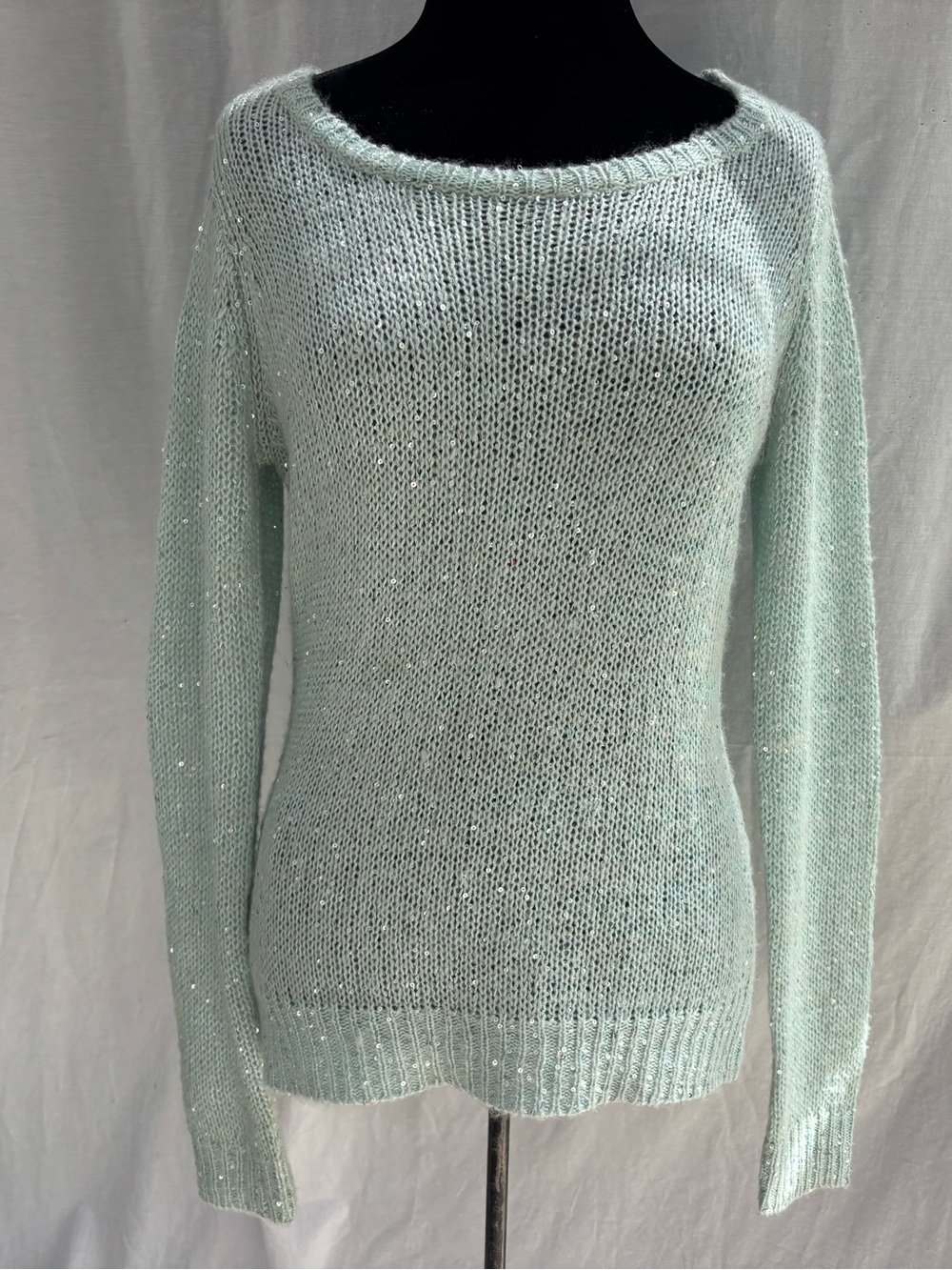 Mint Green Sequin Sweater Fairycore Coquette Balletcore Soft Girl Knit Large